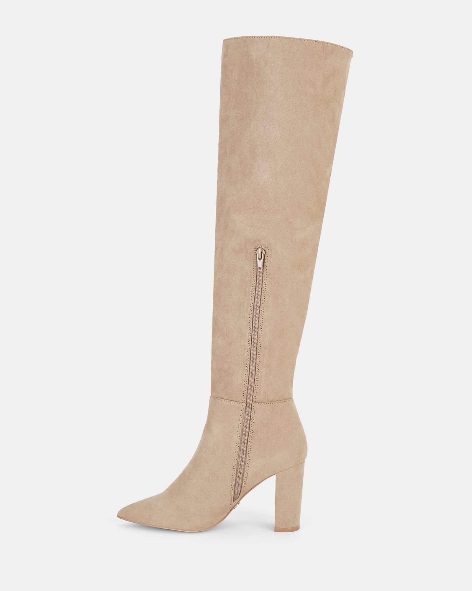 Oakleigh Taupe Point Toe High Block Heel Over The Knee Boot