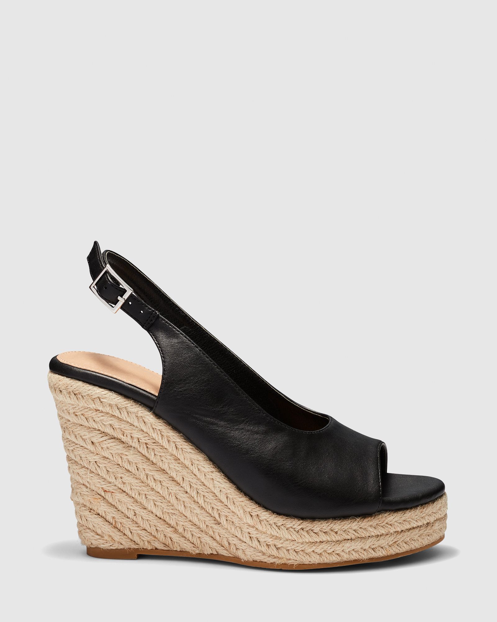 Wide Fit Ocean Black Slingback Espadrille Wedge