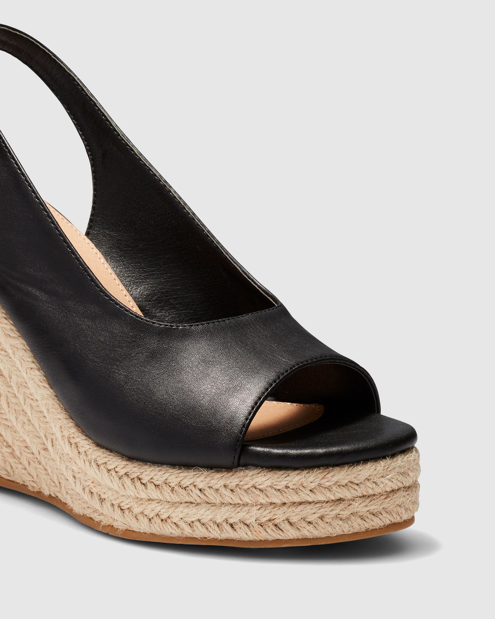 Wide Fit Ocean Black Slingback Espadrille Wedge