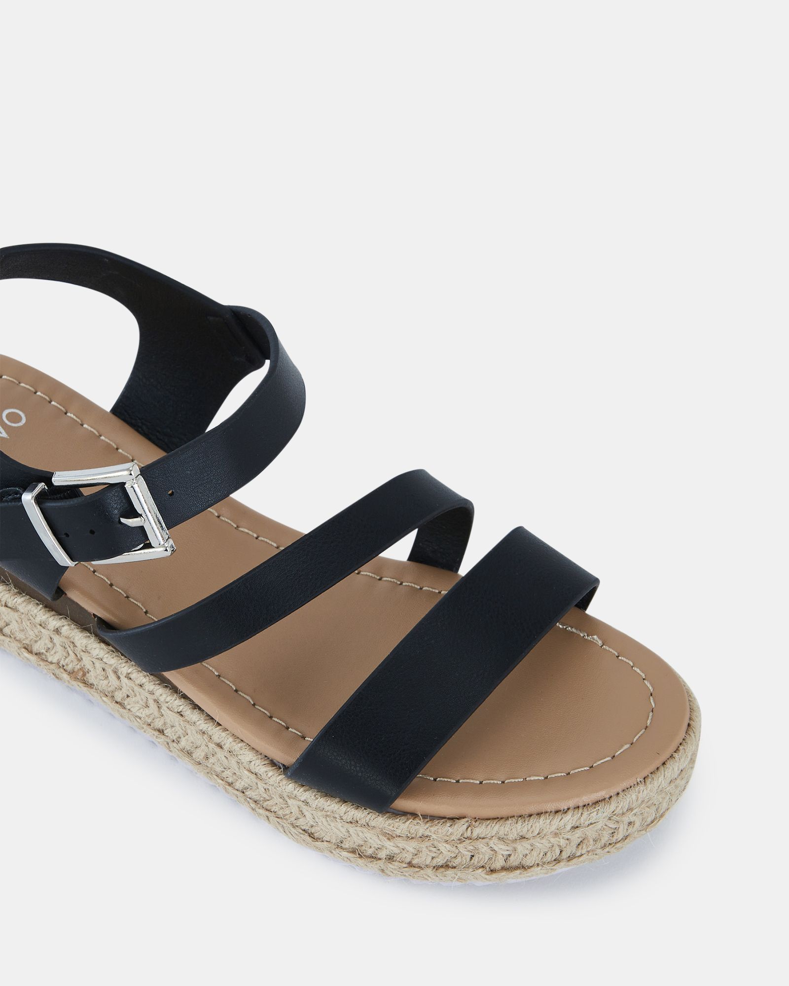 WIDE FIT SIMBA Black Espadrille Strappy Sandal