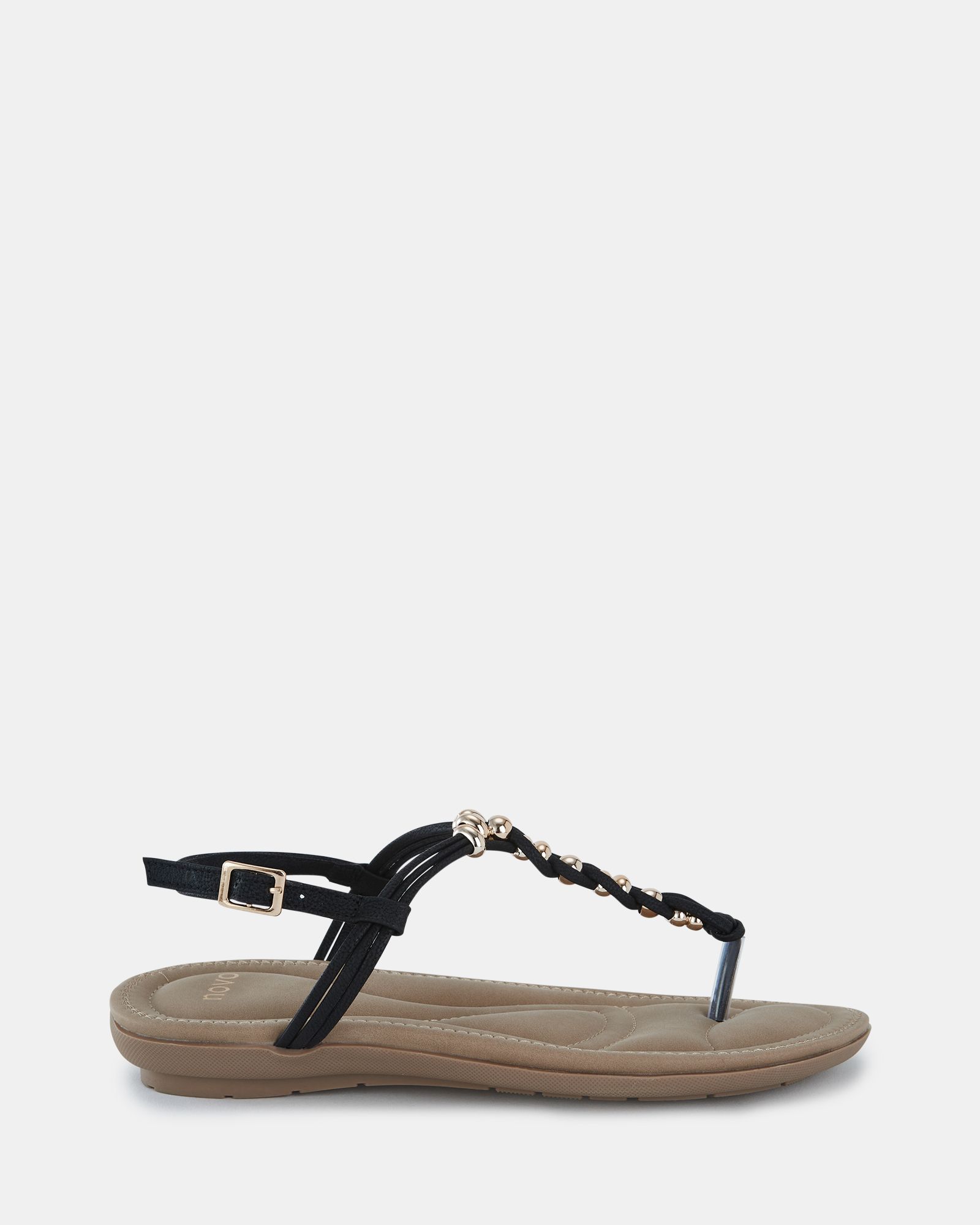 TARA Black Toe Post Bead Sandal