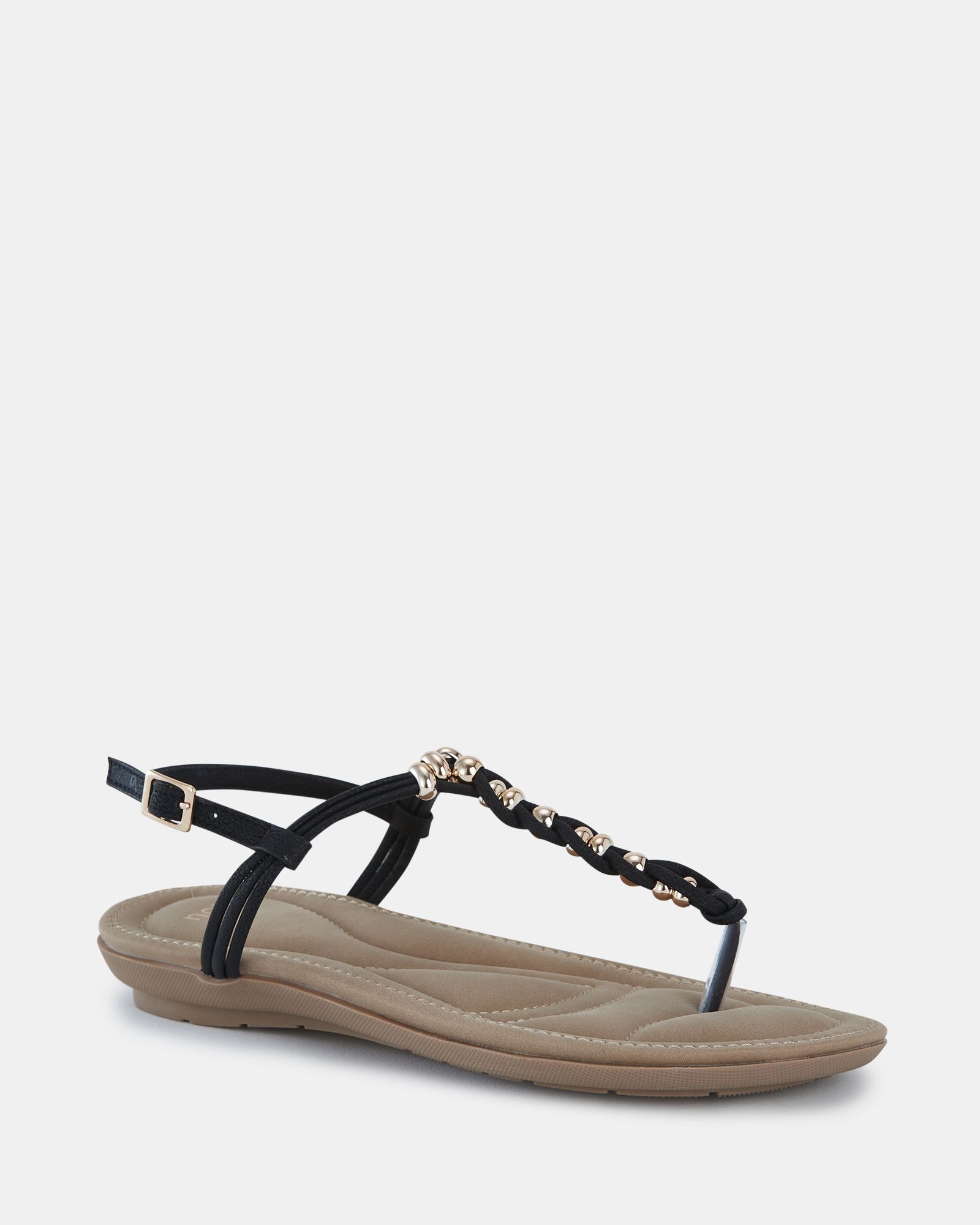 TARA Black Toe Post Bead Sandal