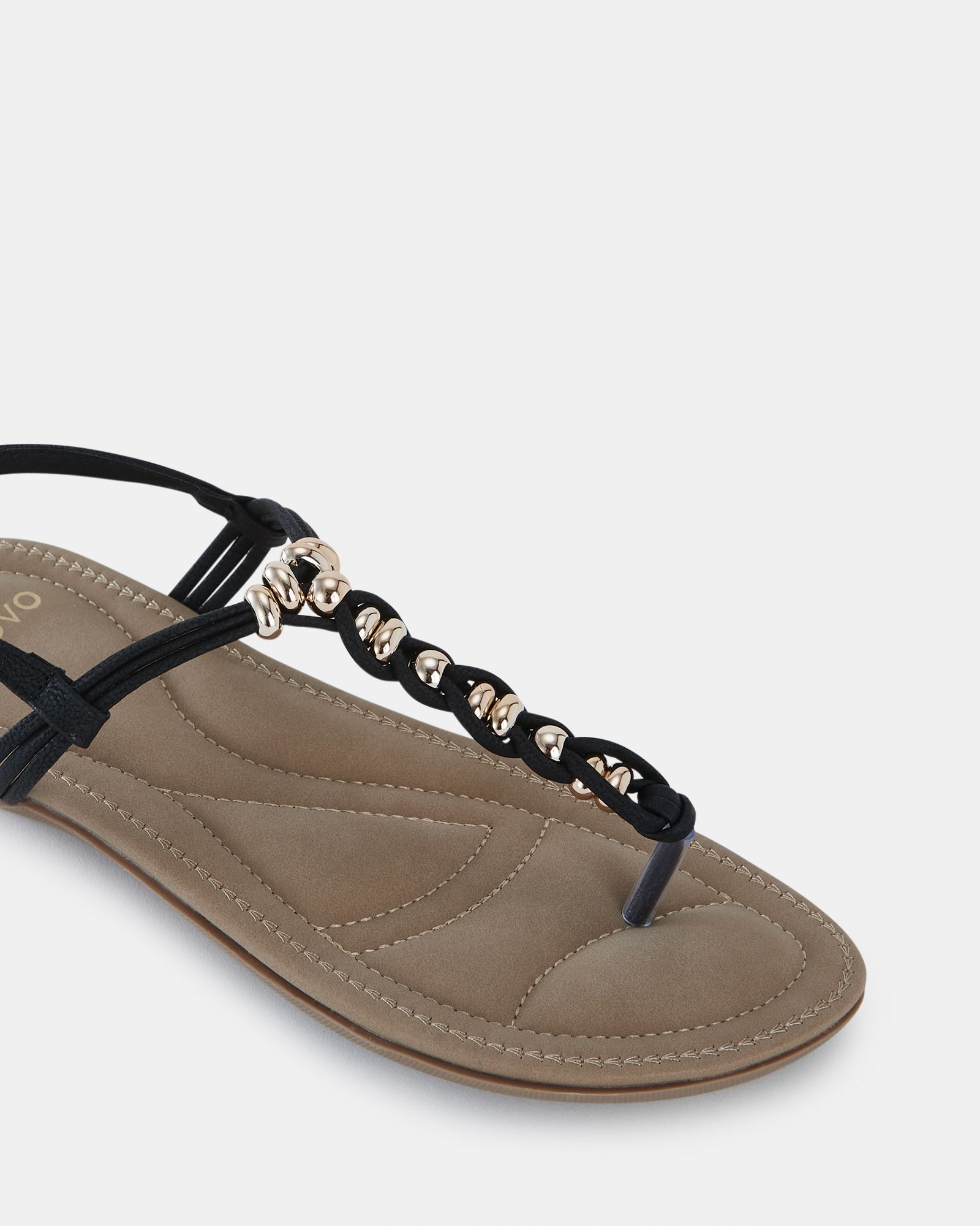 TARA Black Toe Post Bead Sandal
