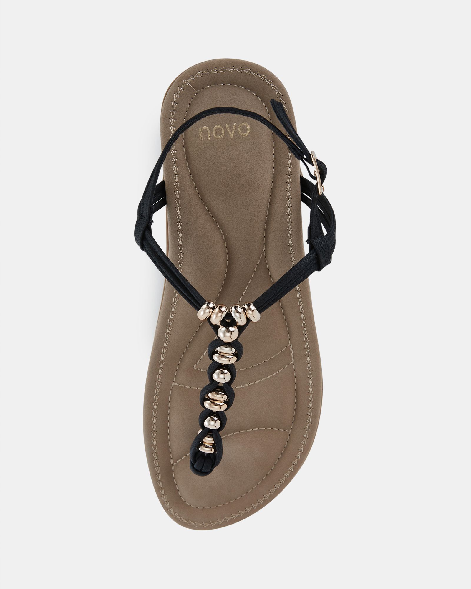 TARA Black Toe Post Bead Sandal