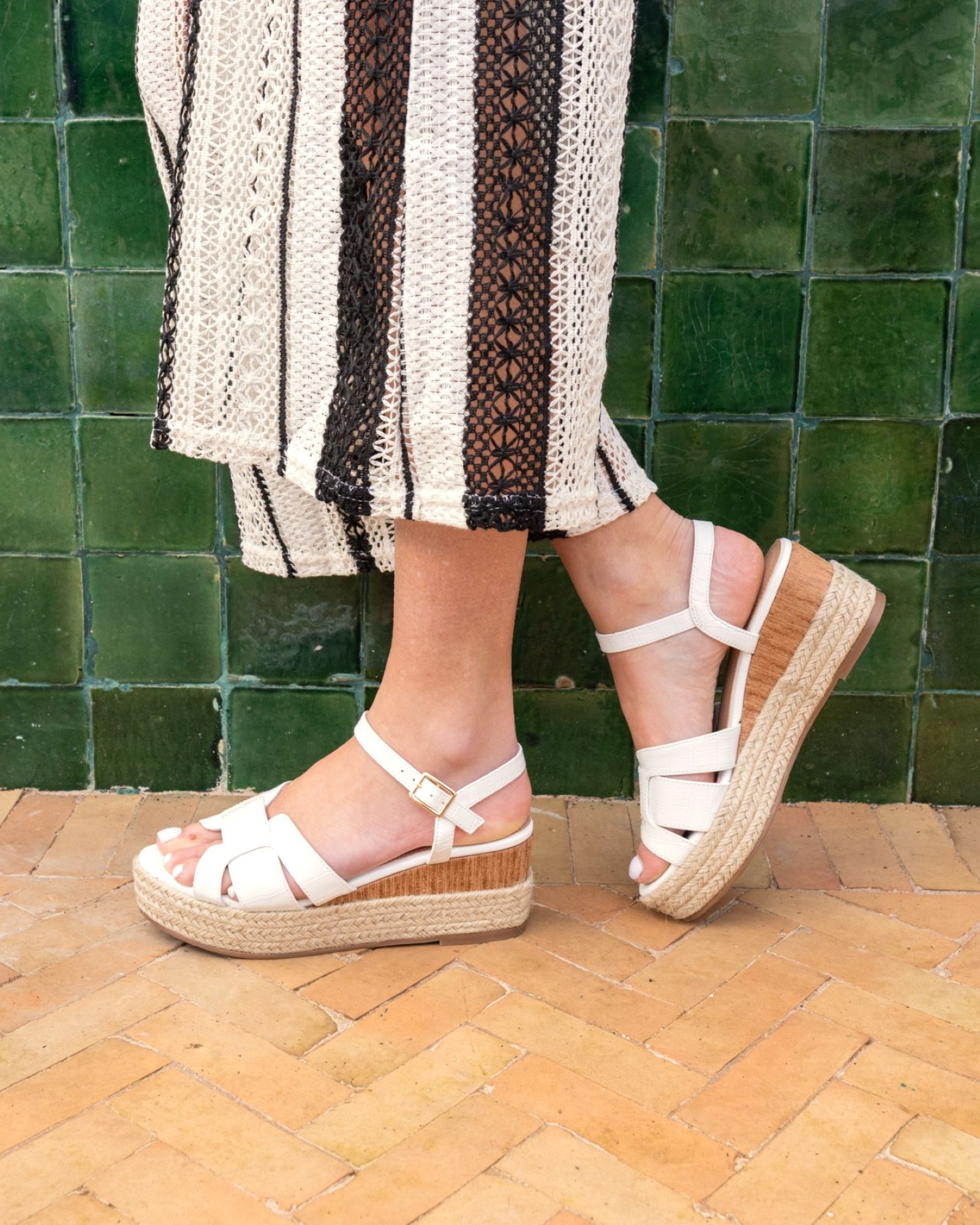 Wide Fit Blythe White Mid Wedge Strappy Espadrille Sandal