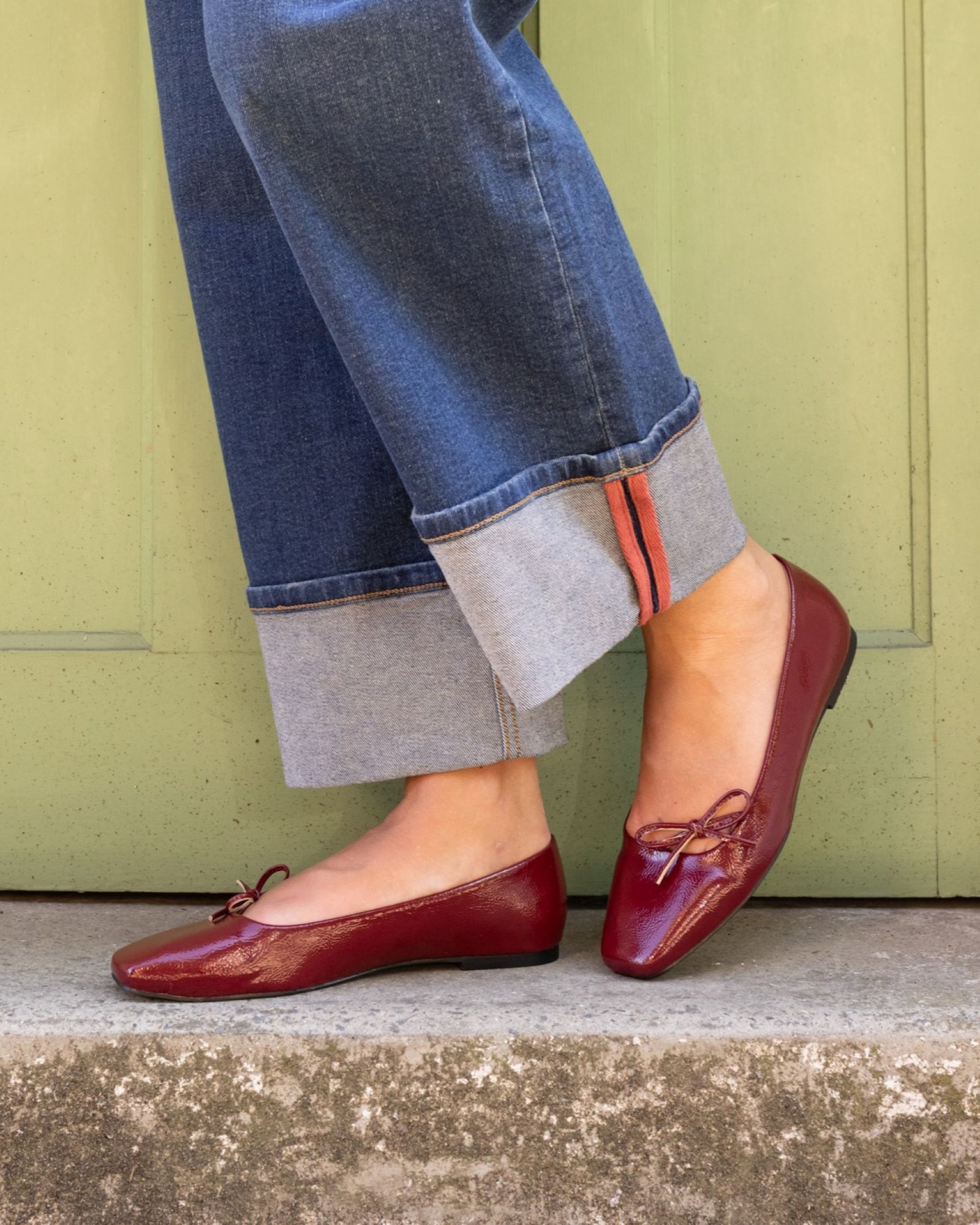 WIDE FIT CAMILLA Burgundy Asymmetric Bow Ballerina