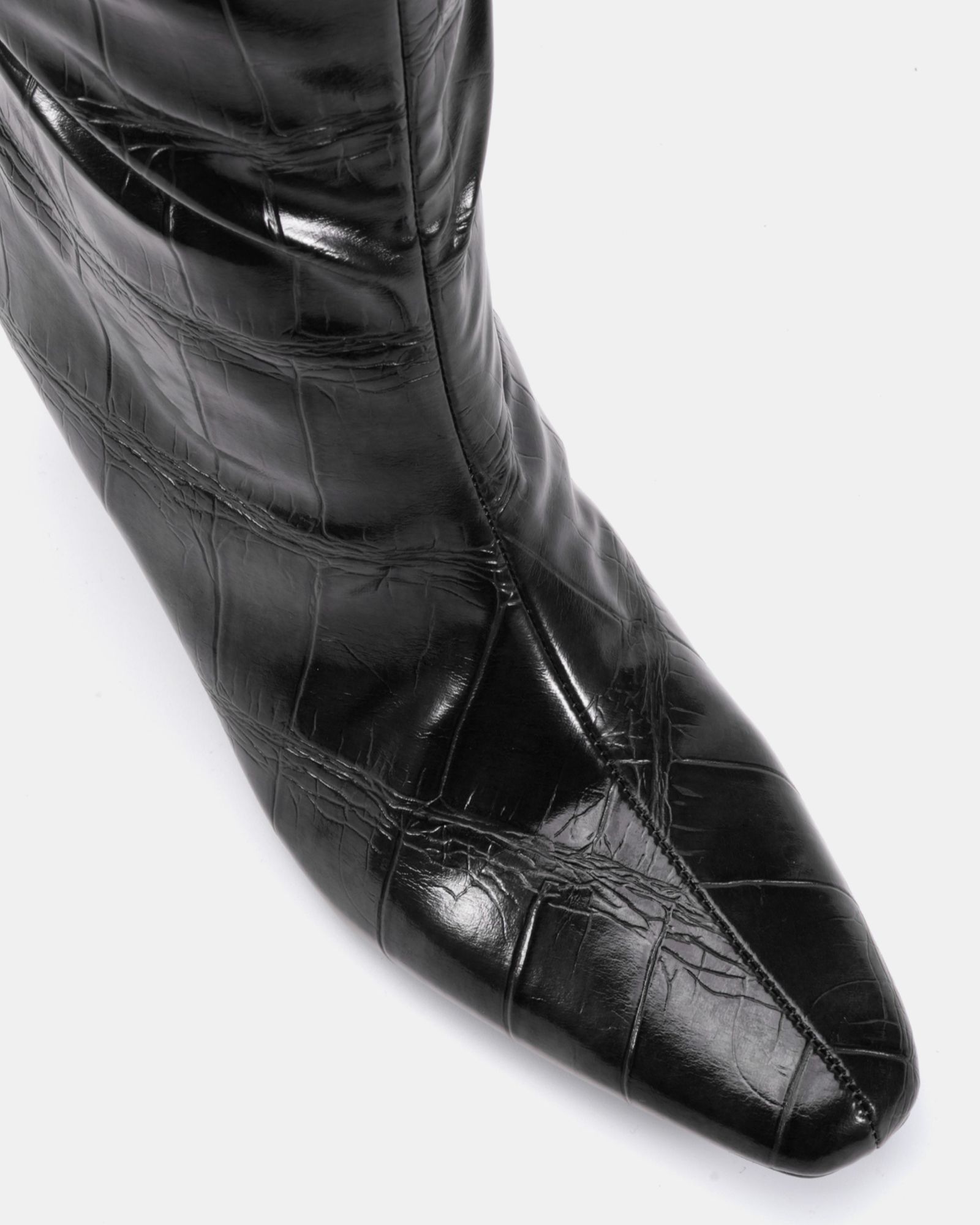 WIDE FIT GRACELYN Black Curved Mid Heel Knee Boot