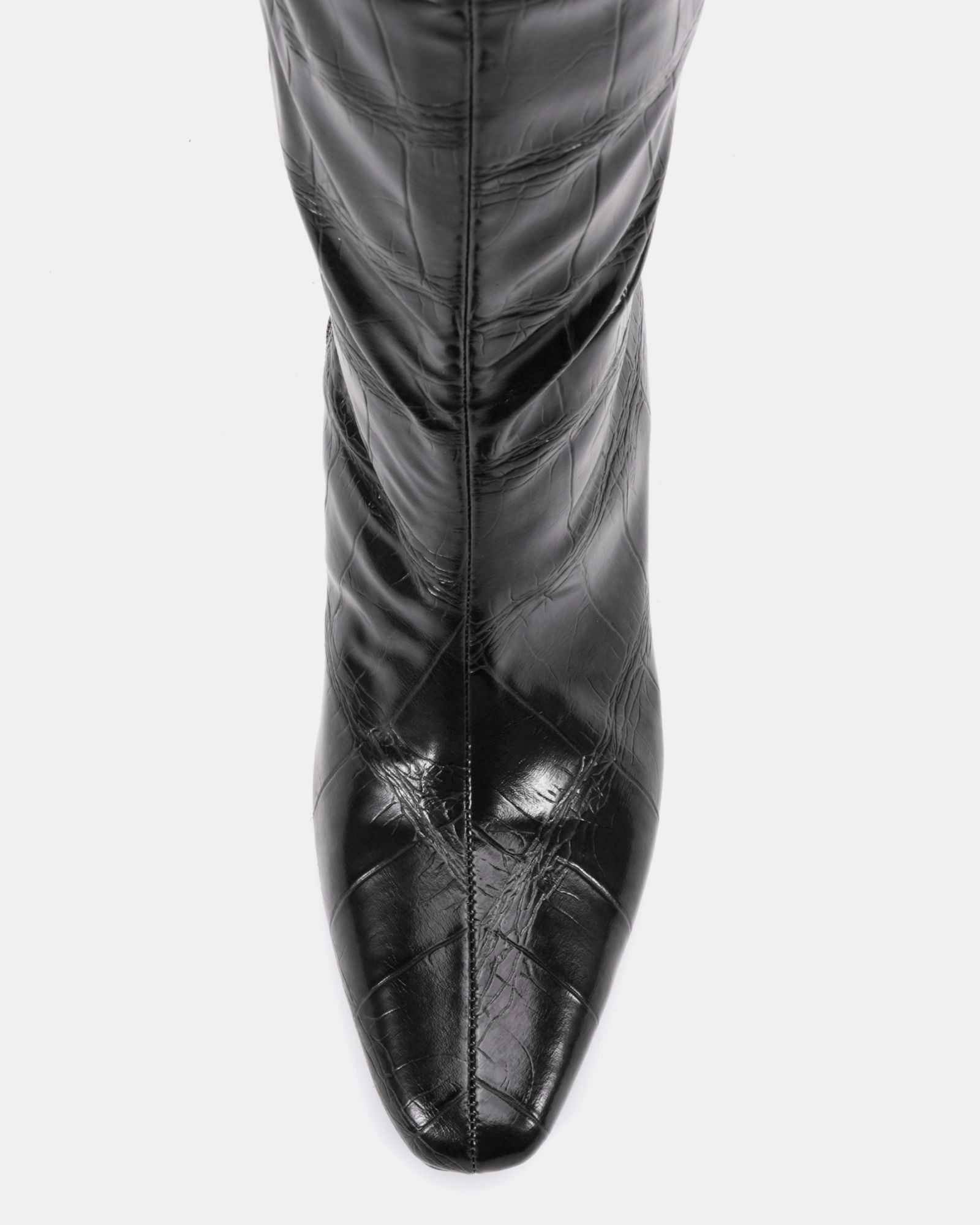 WIDE FIT GRACELYN Black Curved Mid Heel Knee Boot