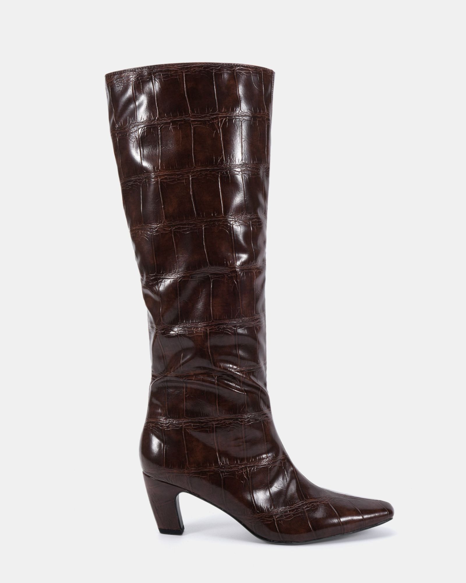 WIDE FIT GRACELYN Brown Curved Mid Heel Knee Boot