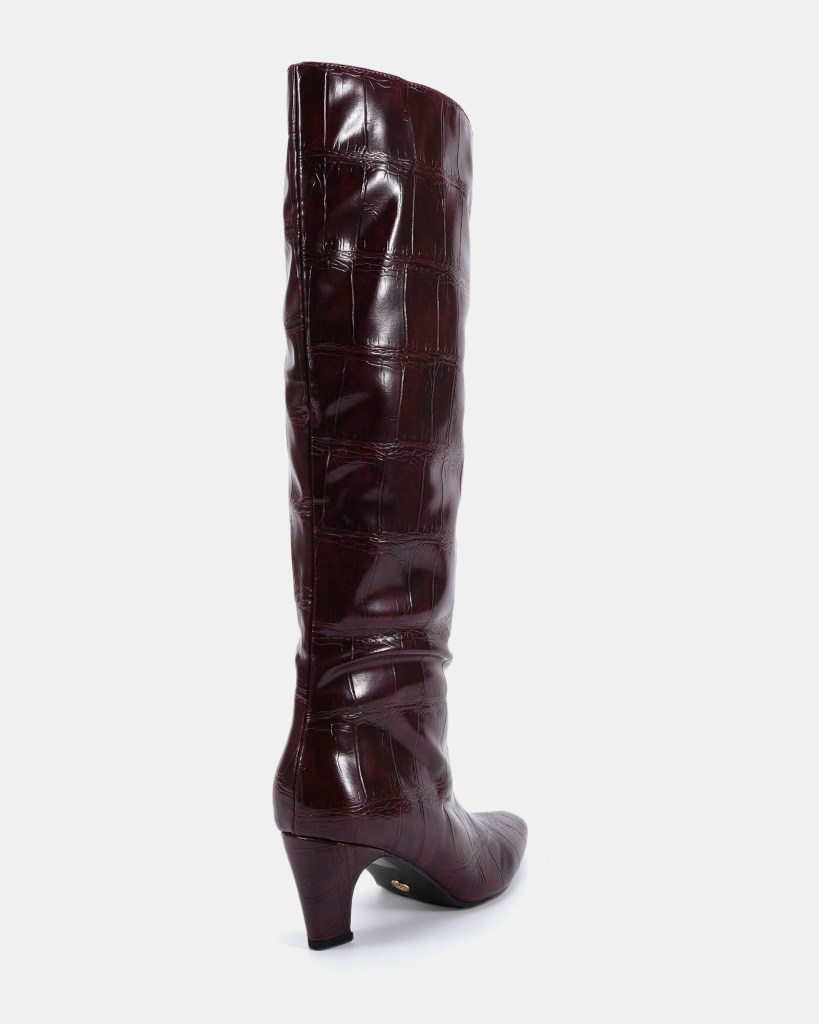 WIDE FIT GRACELYN Burgundy Curved Mid Heel Knee Boot
