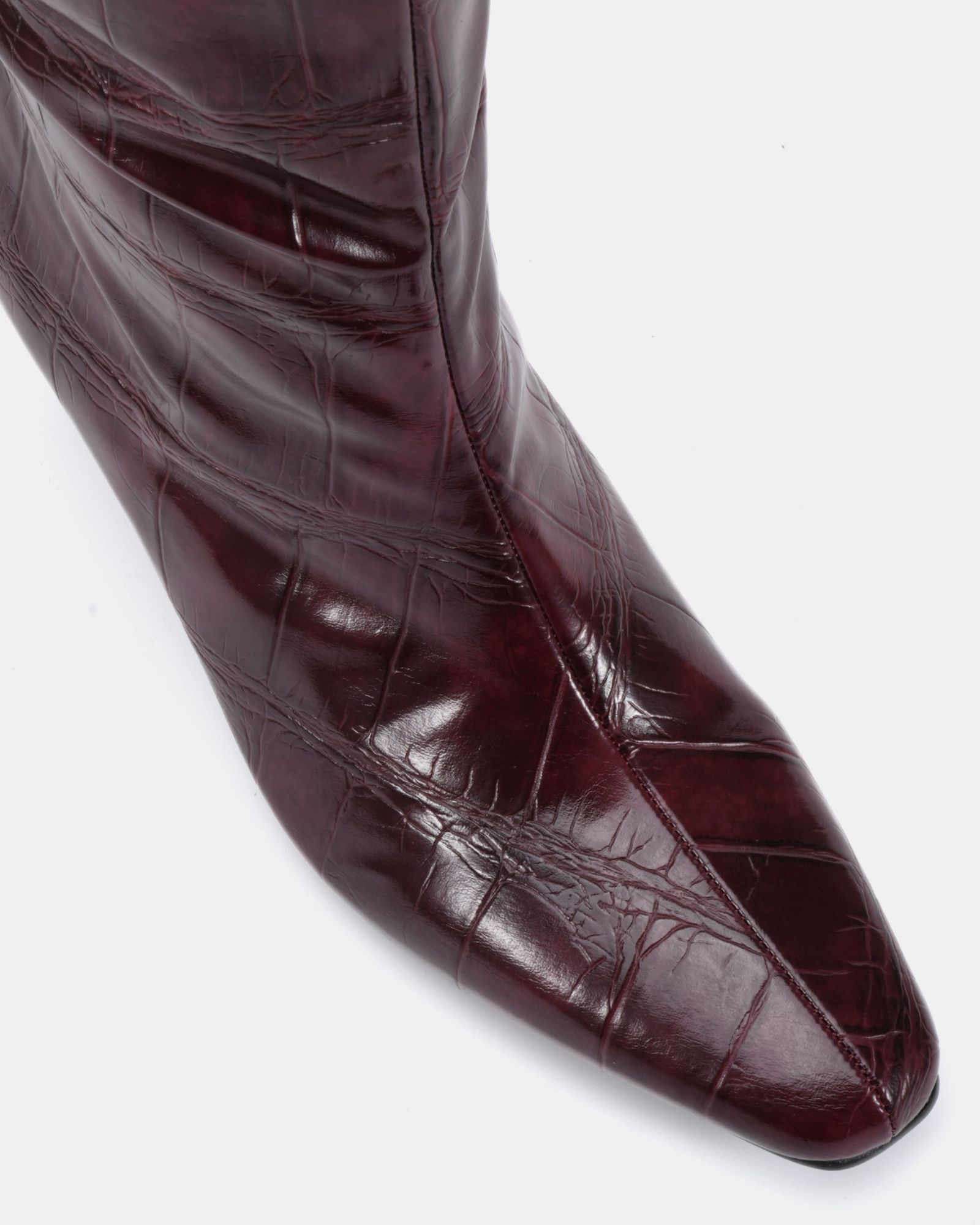 WIDE FIT GRACELYN Burgundy Curved Mid Heel Knee Boot