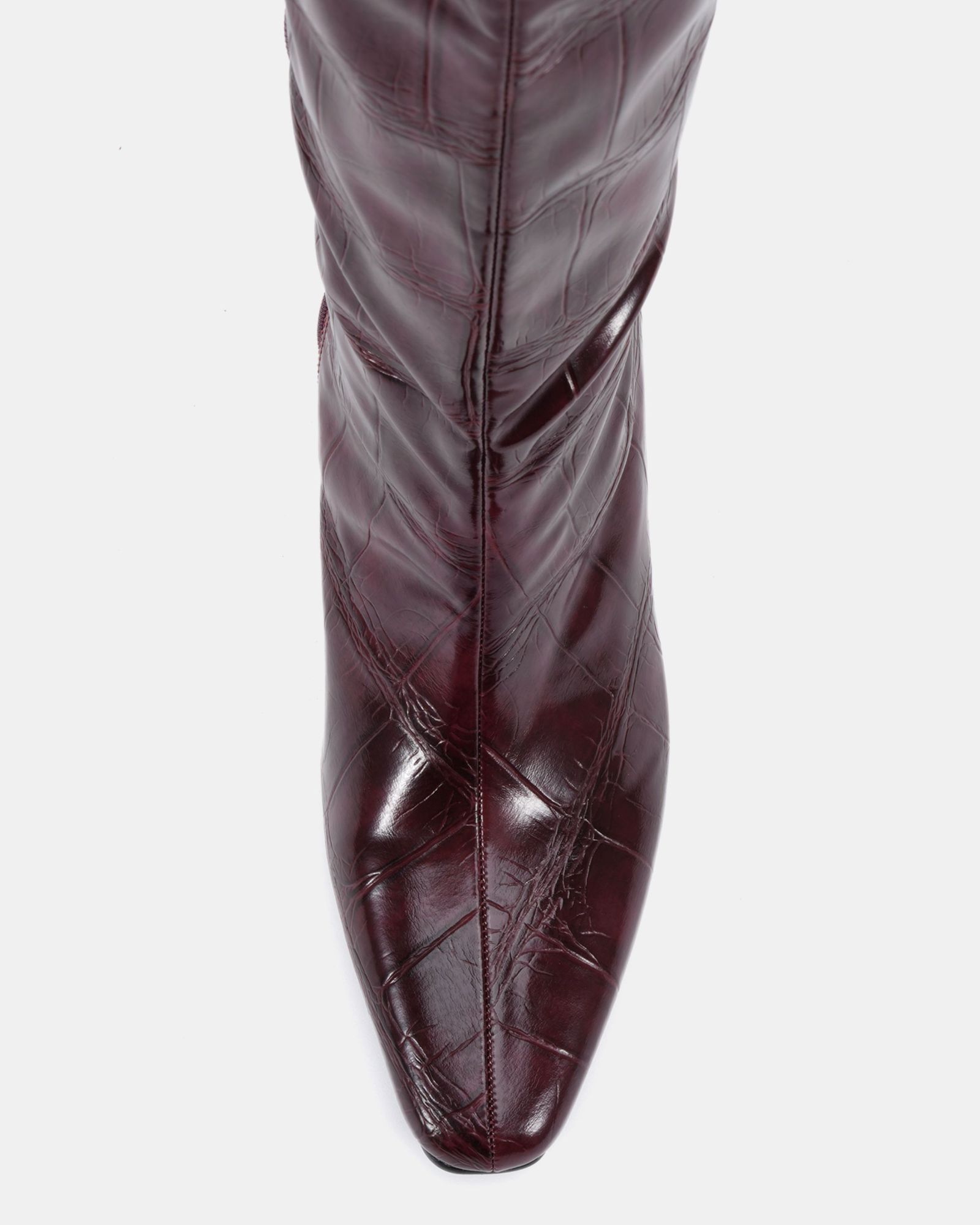 WIDE FIT GRACELYN Burgundy Curved Mid Heel Knee Boot