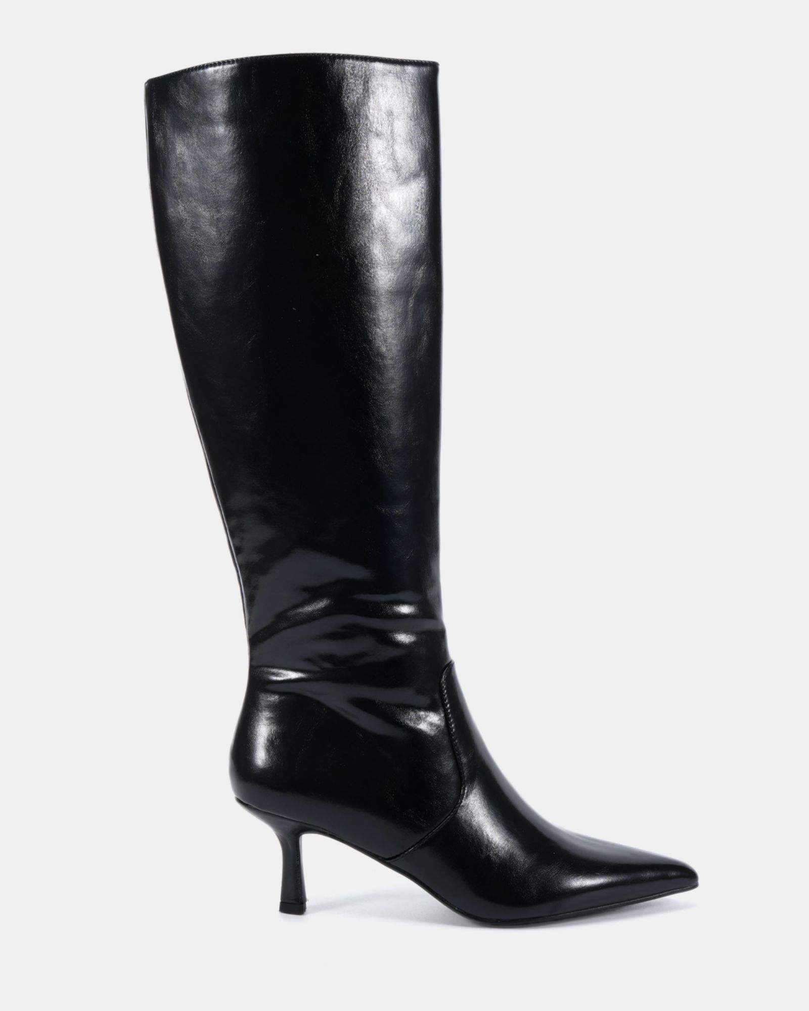 WIDE FIT GRATEFUL Black Mid Stiletto Heel Point Knee Boot