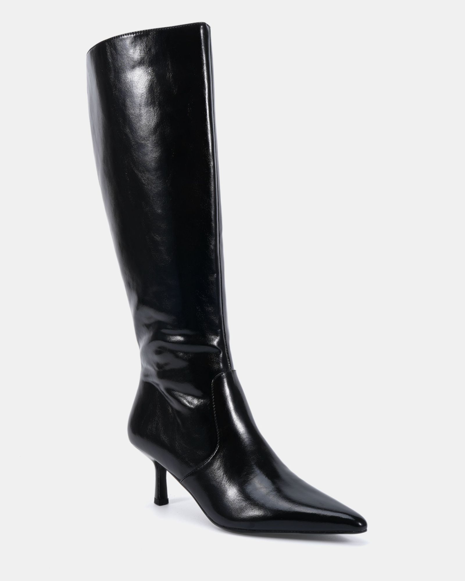 WIDE FIT GRATEFUL Black Mid Stiletto Heel Point Knee Boot
