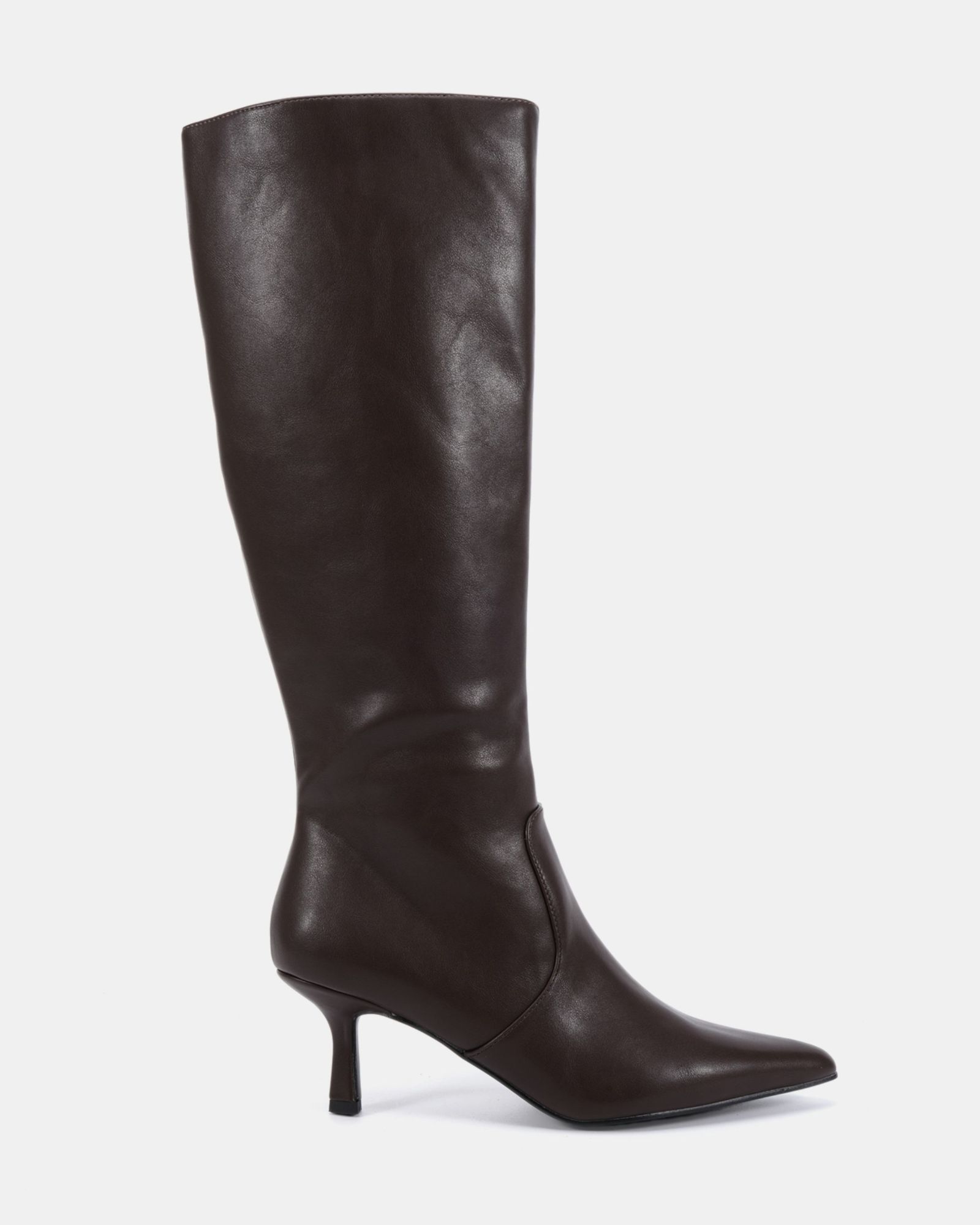 WIDE FIT GRATEFUL Brown Mid Stiletto Heel Point Knee Boot