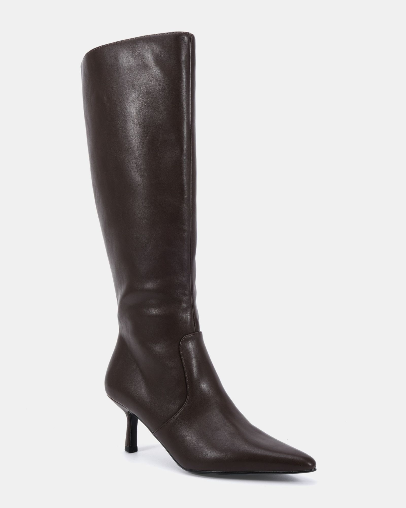 WIDE FIT GRATEFUL Brown Mid Stiletto Heel Point Knee Boot