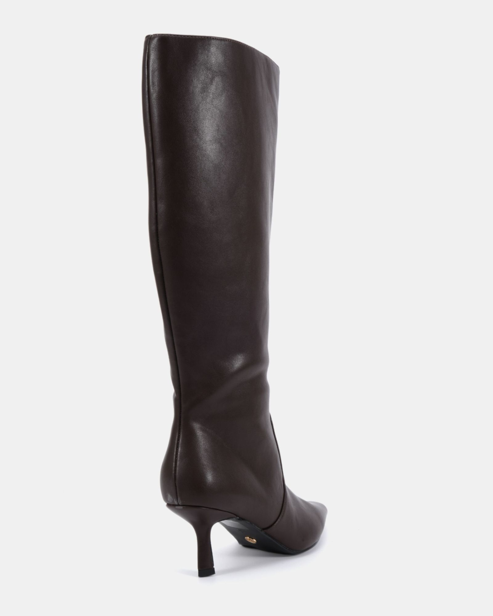 WIDE FIT GRATEFUL Brown Mid Stiletto Heel Point Knee Boot