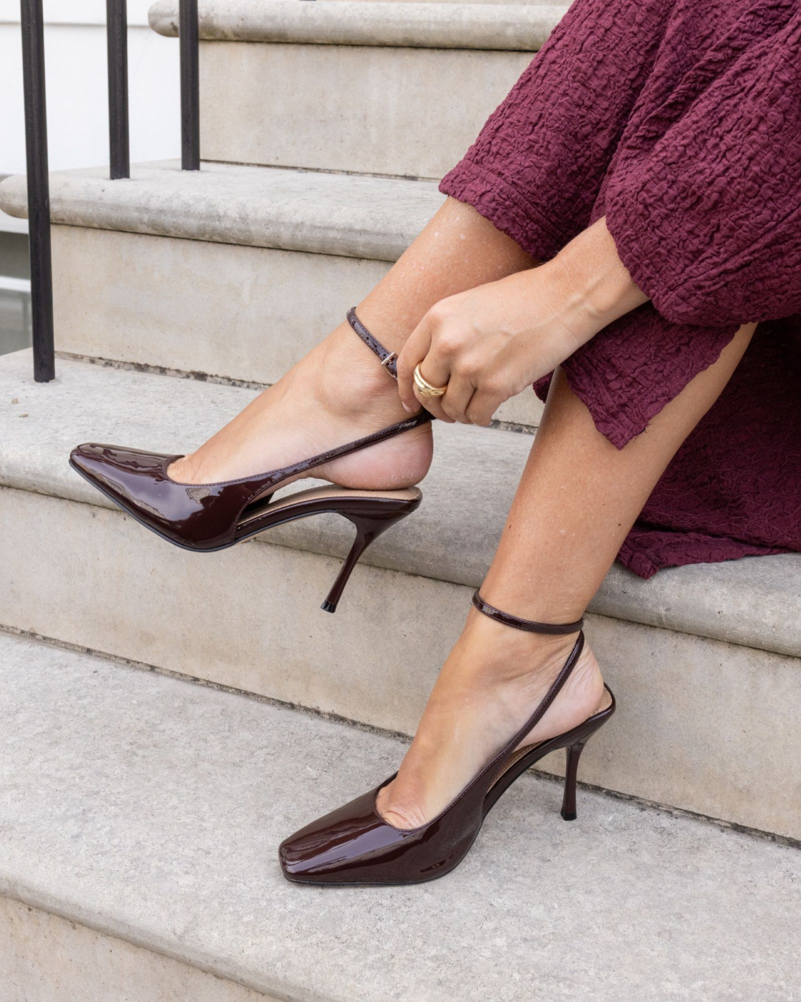 WIDE FIT ICON Brown Square Toe High Stiletto Slingback Ankle