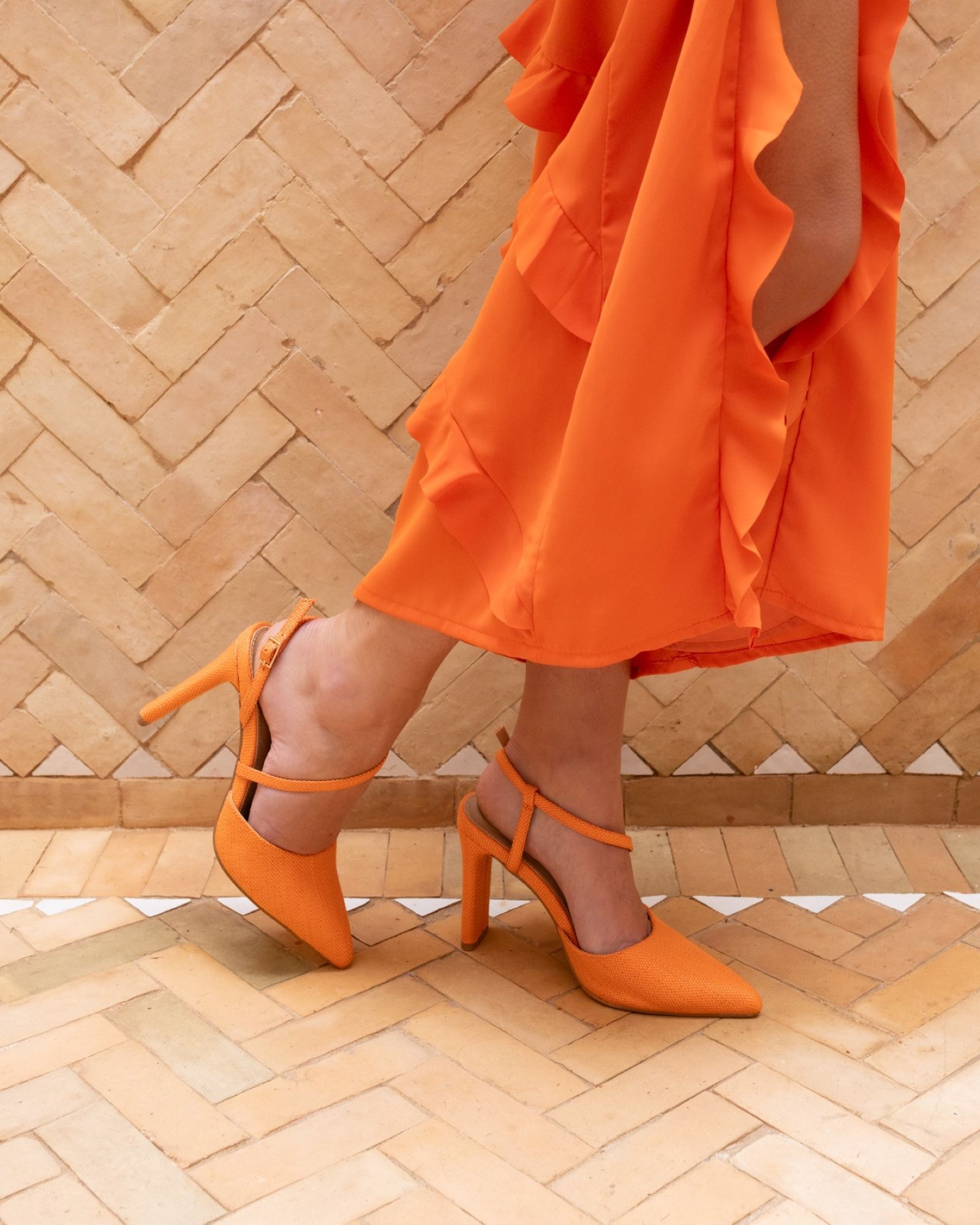 WIDE FIT INDIE Orange Asymmetric Slingback Court