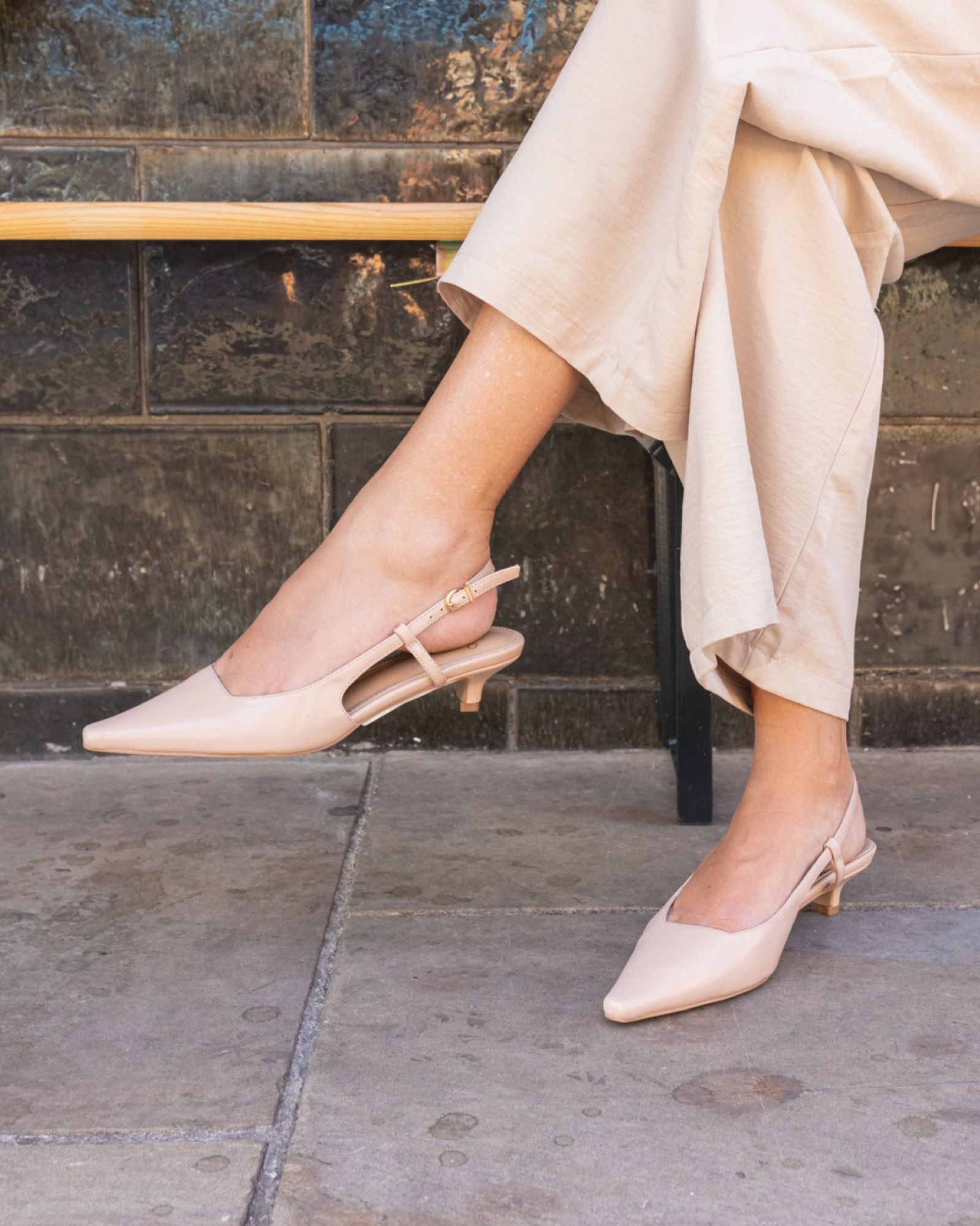 WIDE FIT IZZY Nude Low Heel Slingback Point Court