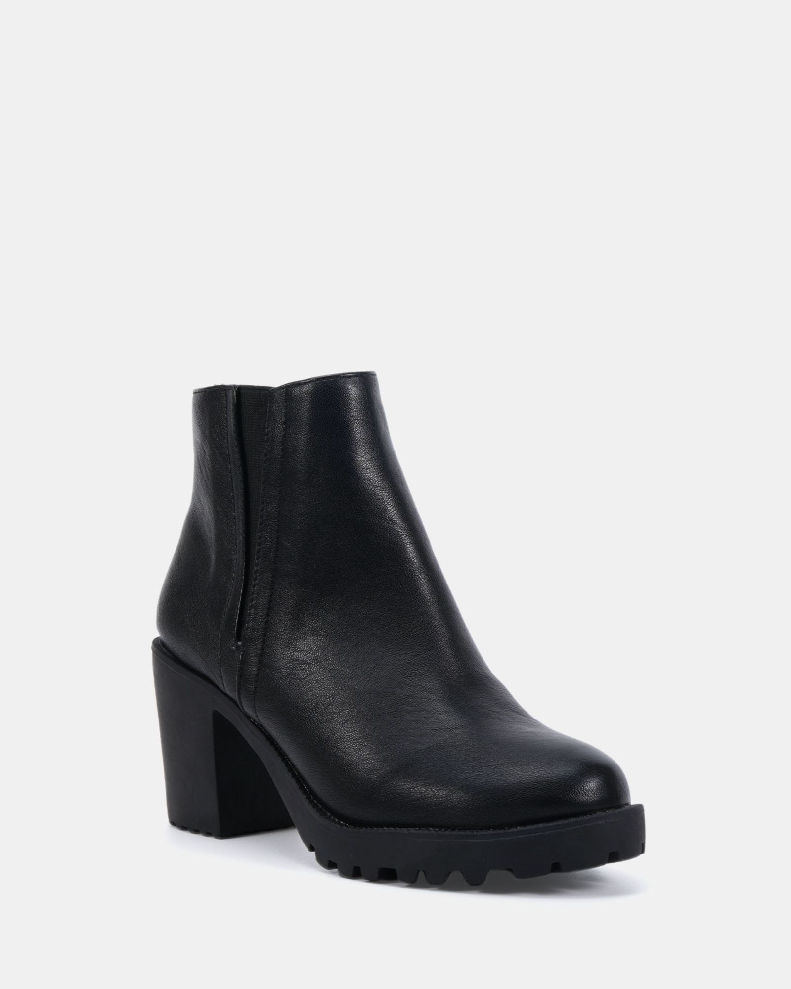 Wide Fit Jemma Black Chelsea Cleated Unit Ankle Boot