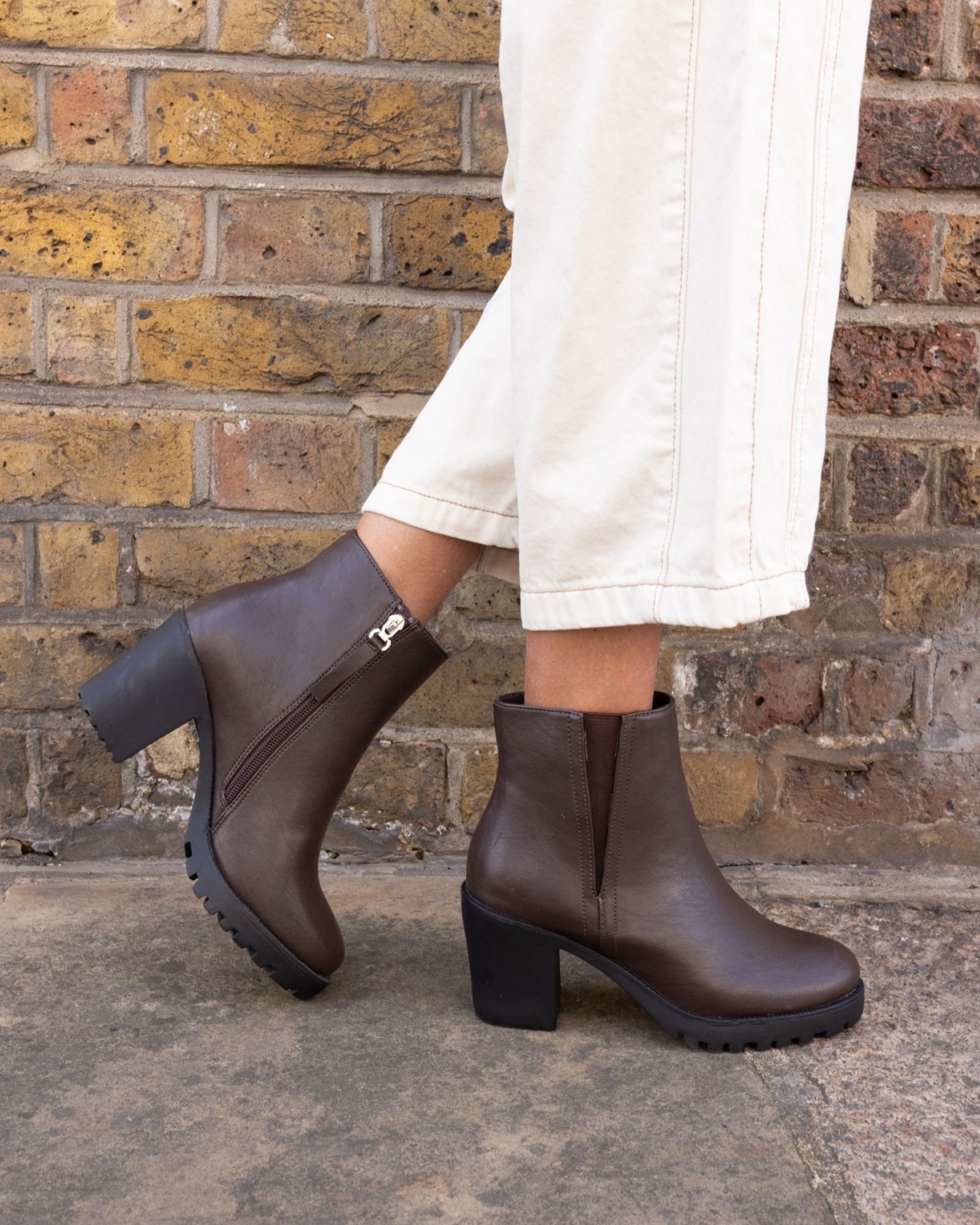 Wide Fit Jemma Brown Chelsea Cleated Unit Ankle Boot