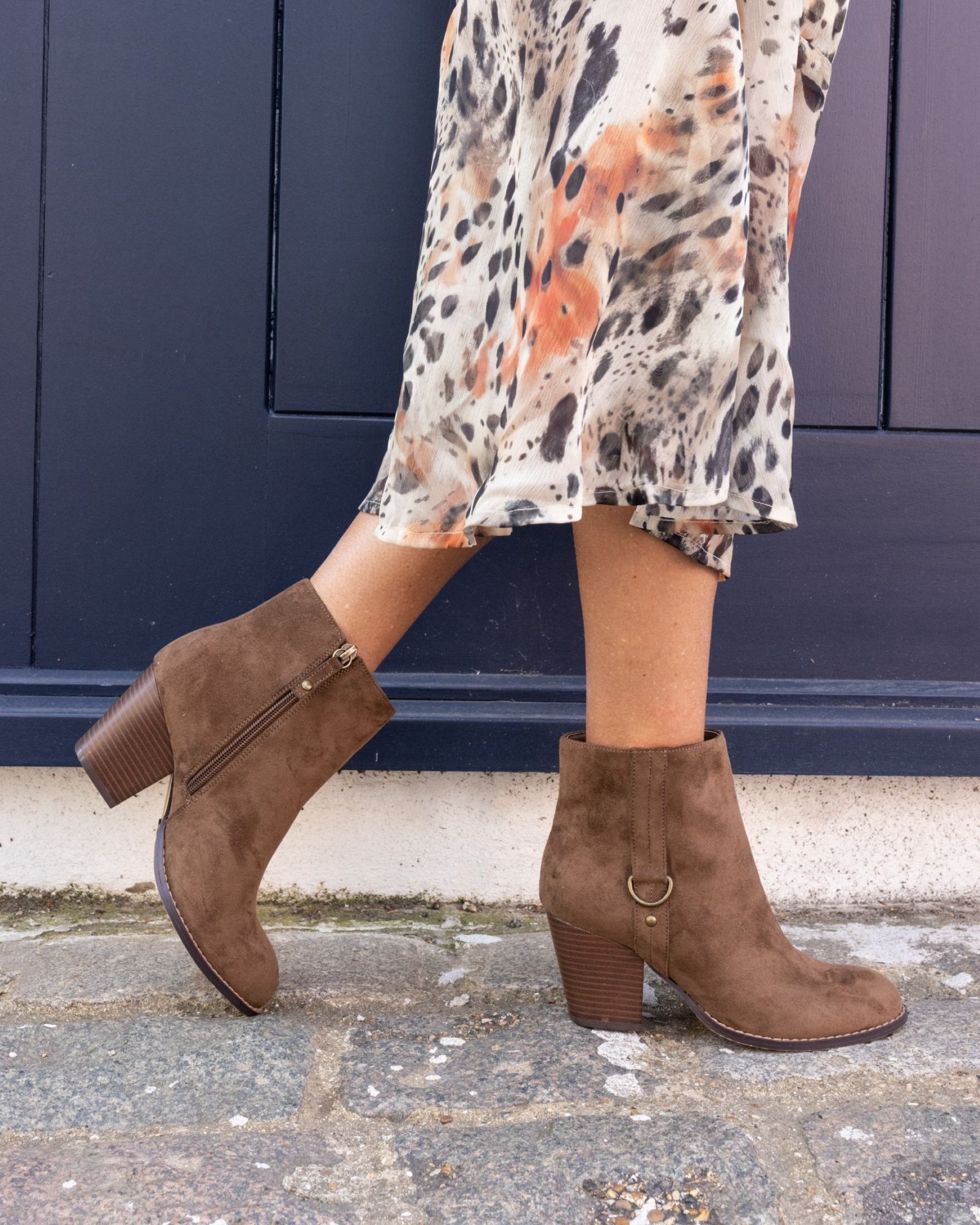 Wide Fit Juliette Brown Hardware Heeled Ankle Boot