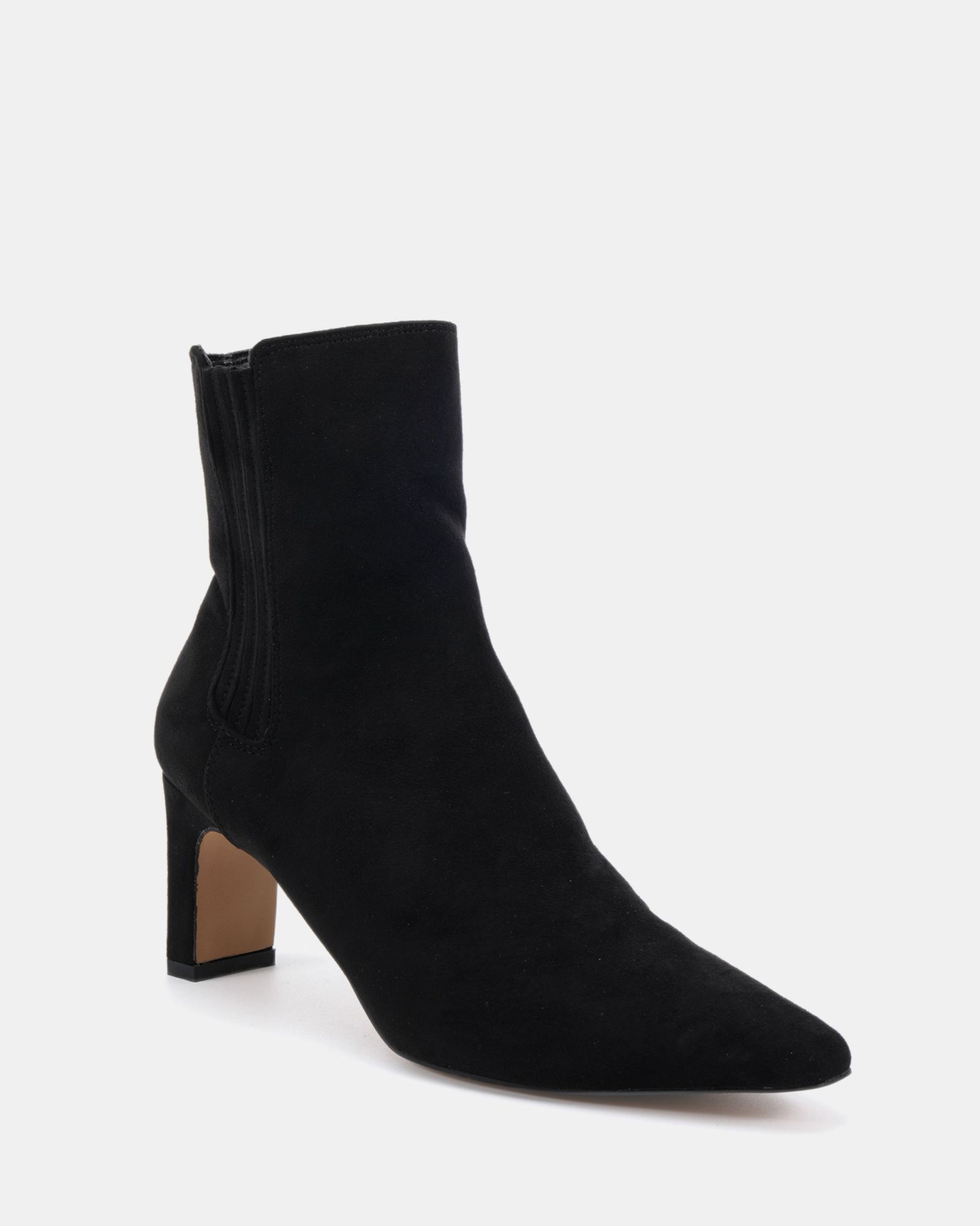WIDE FIT KARA Black Low Slim Block Heel Square Point Chelsea