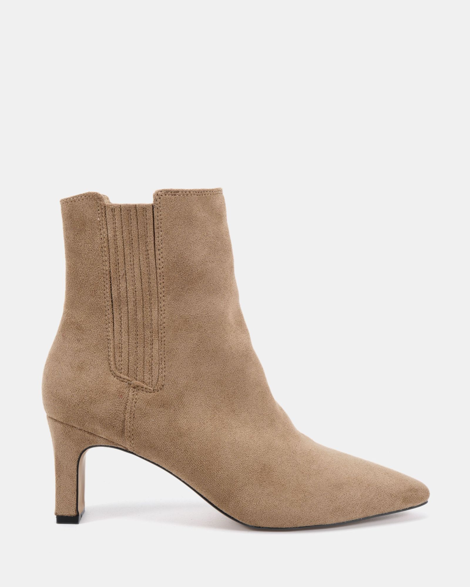 WIDE FIT KARA Taupe Low Slim Block Heel Square Point Chelsea