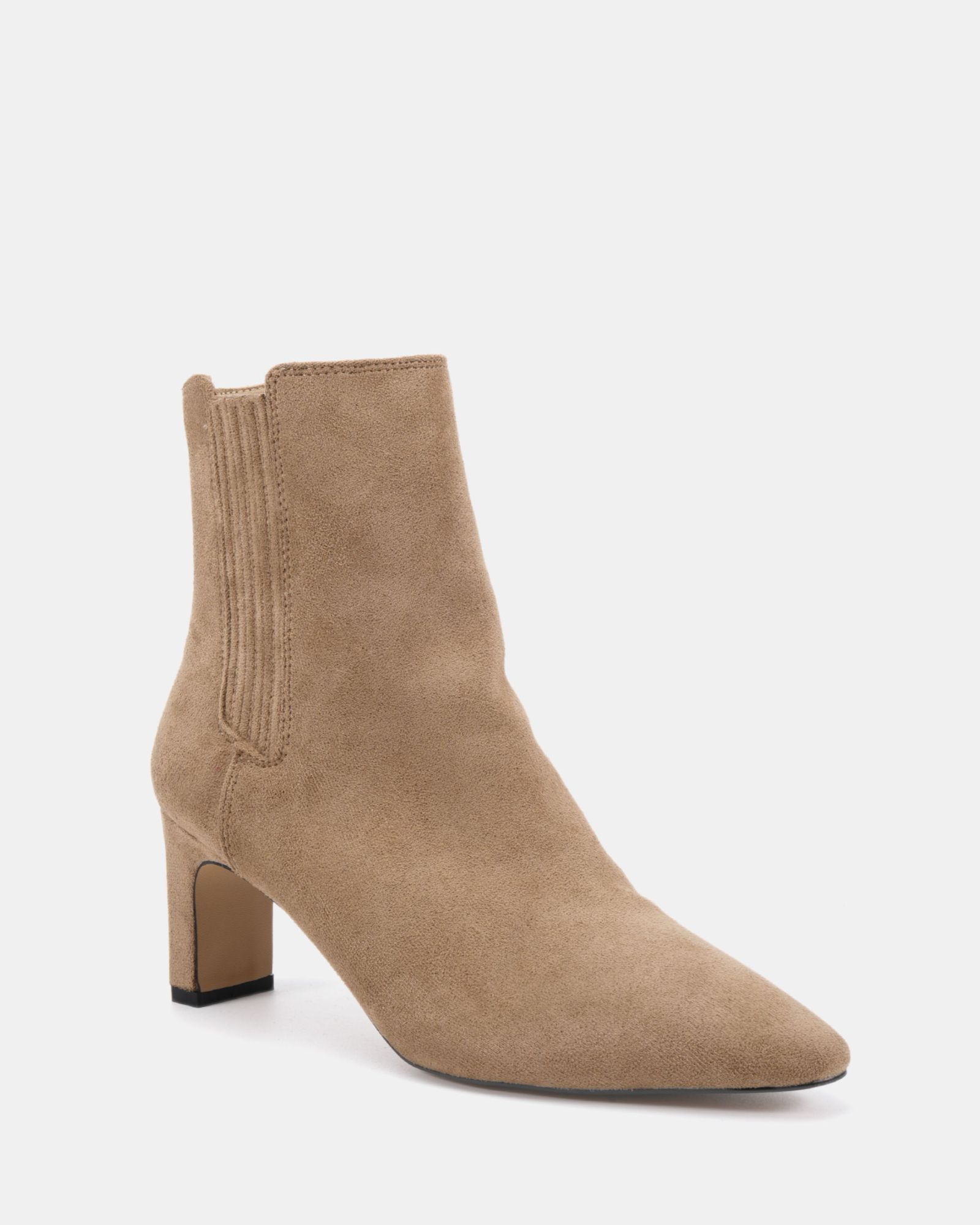 WIDE FIT KARA Taupe Low Slim Block Heel Square Point Chelsea
