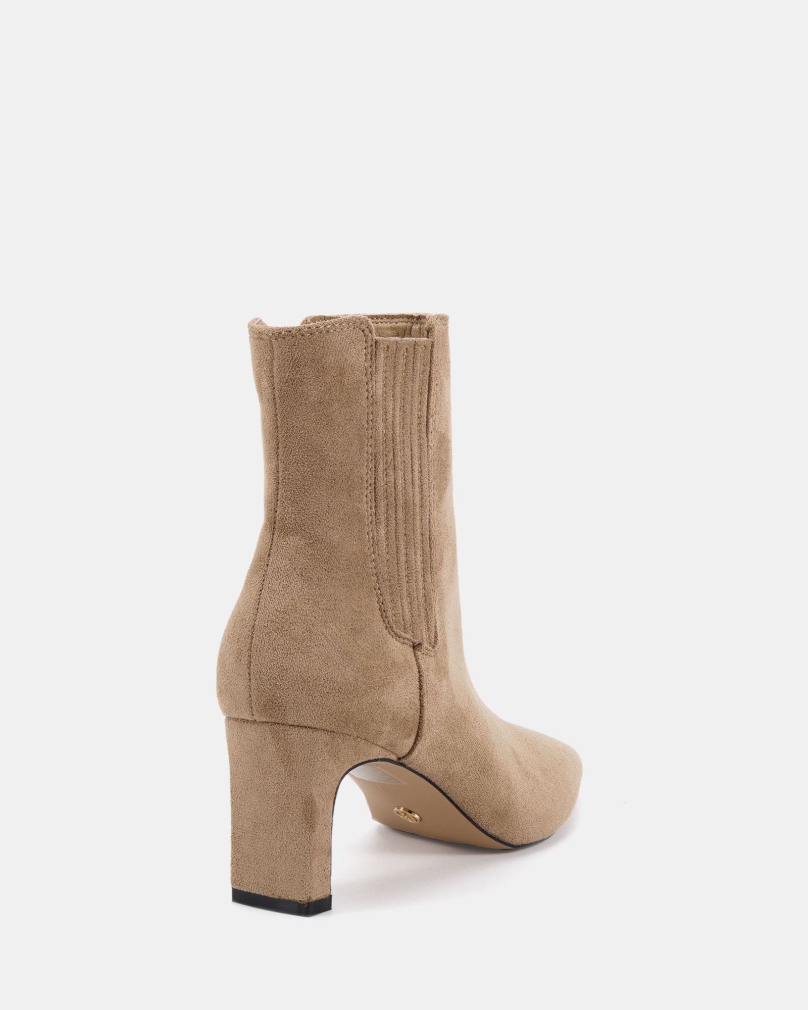 WIDE FIT KARA Taupe Low Slim Block Heel Square Point Chelsea