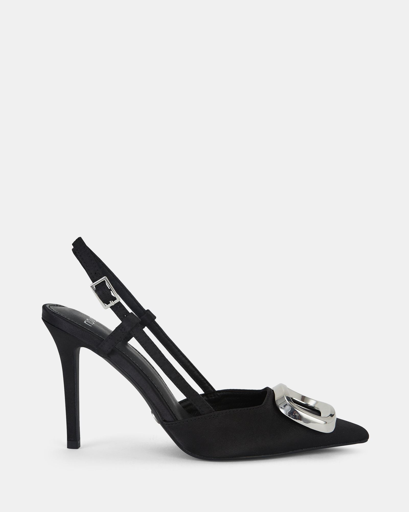 YAMINI Black Satin Hardware Slingback Court Shoe