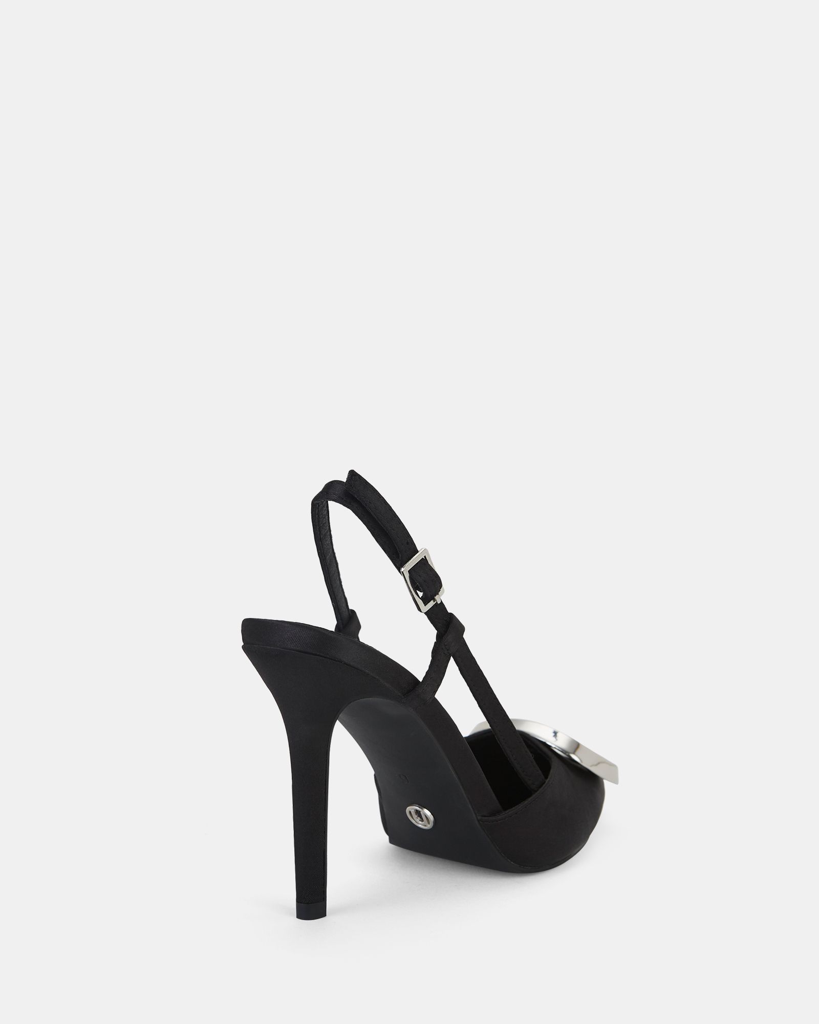 YAMINI Black Satin Hardware Slingback Court Shoe