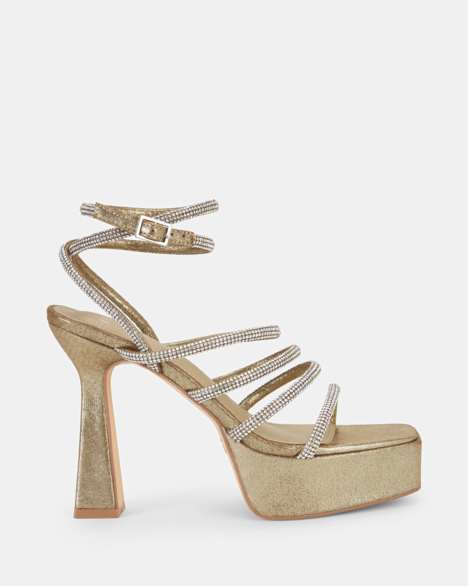 Zoscar Gold Platform Diamante Strappy Heels
