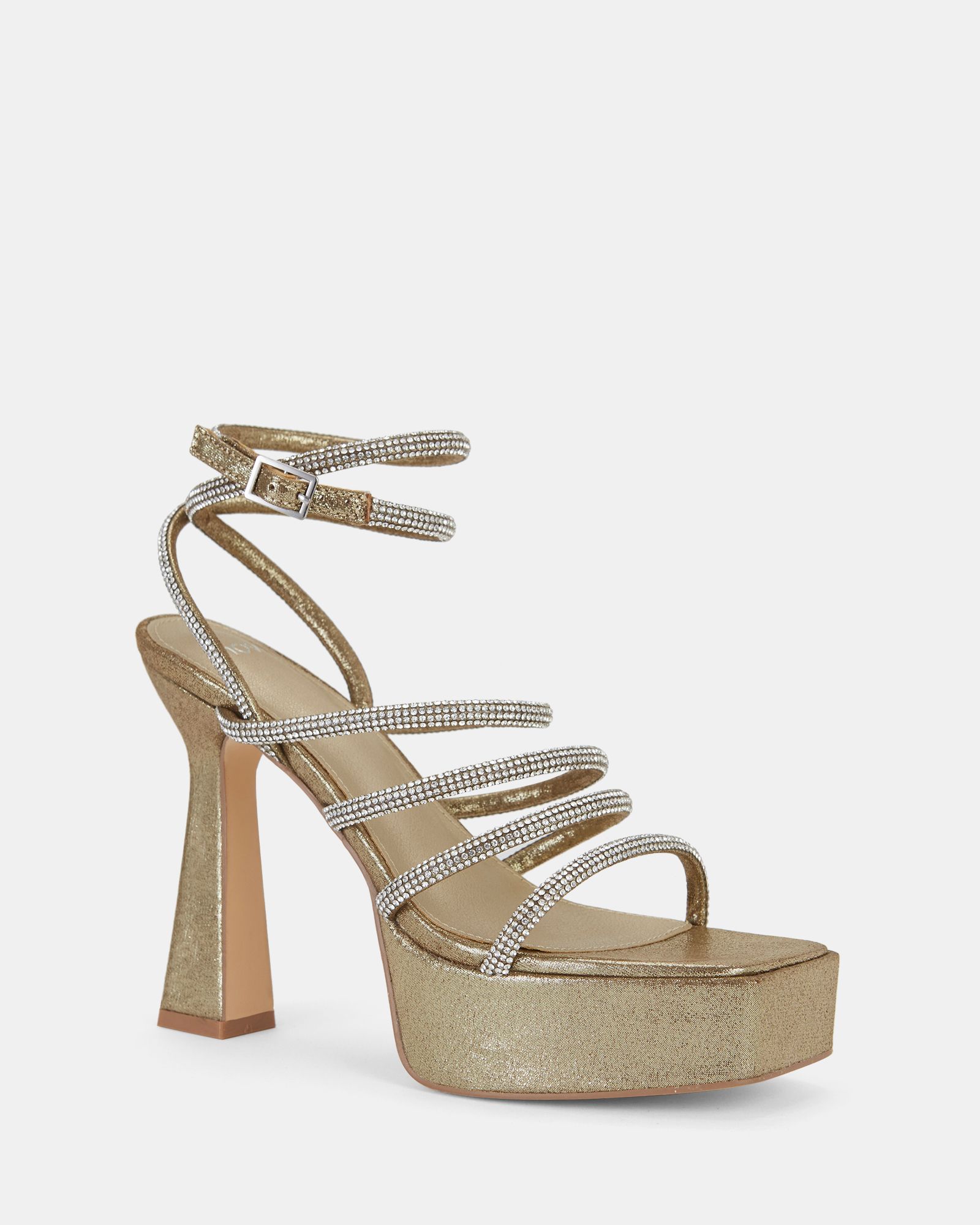 Zoscar Gold Platform Diamante Strappy Heels