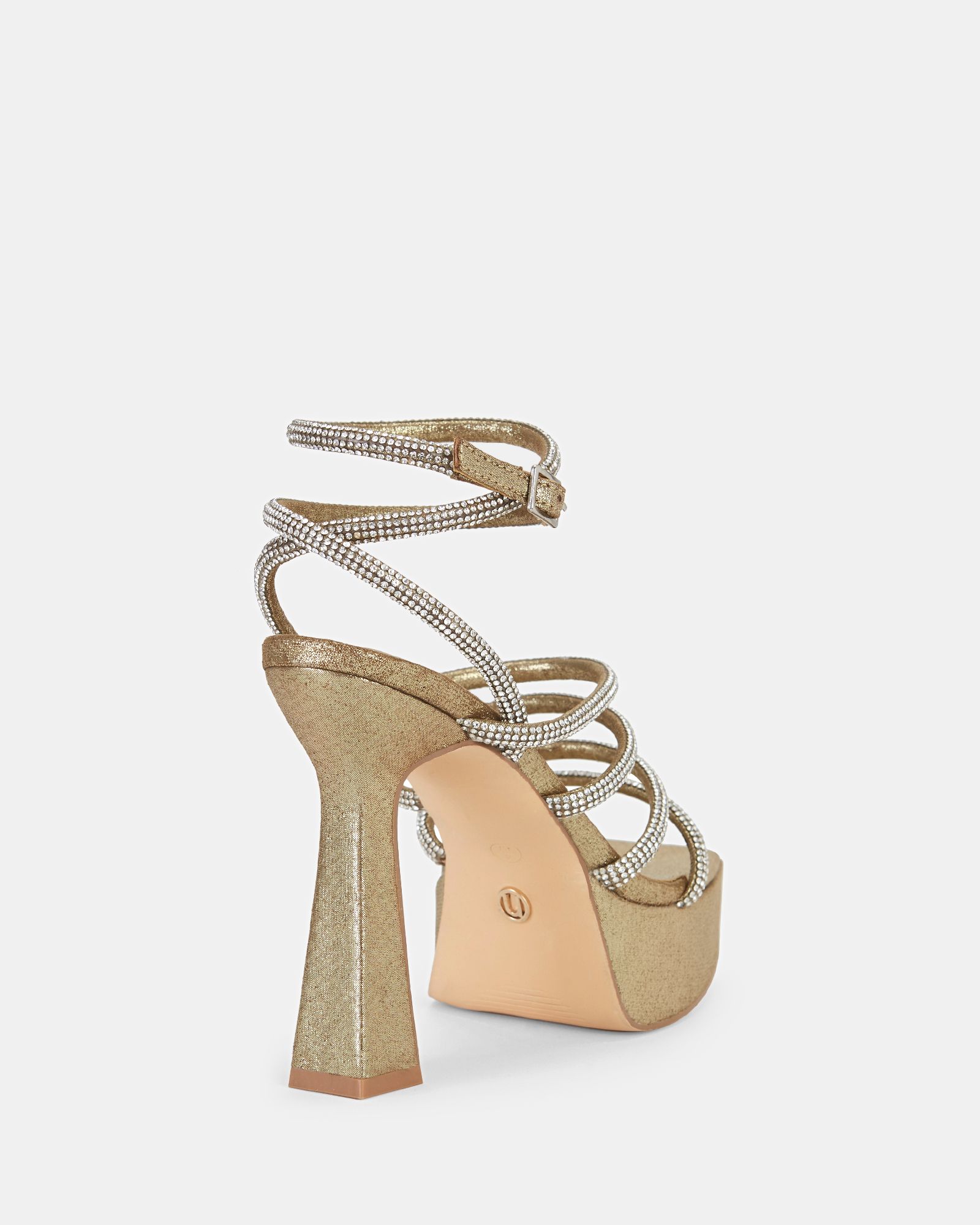 Zoscar Gold Platform Diamante Strappy Heels